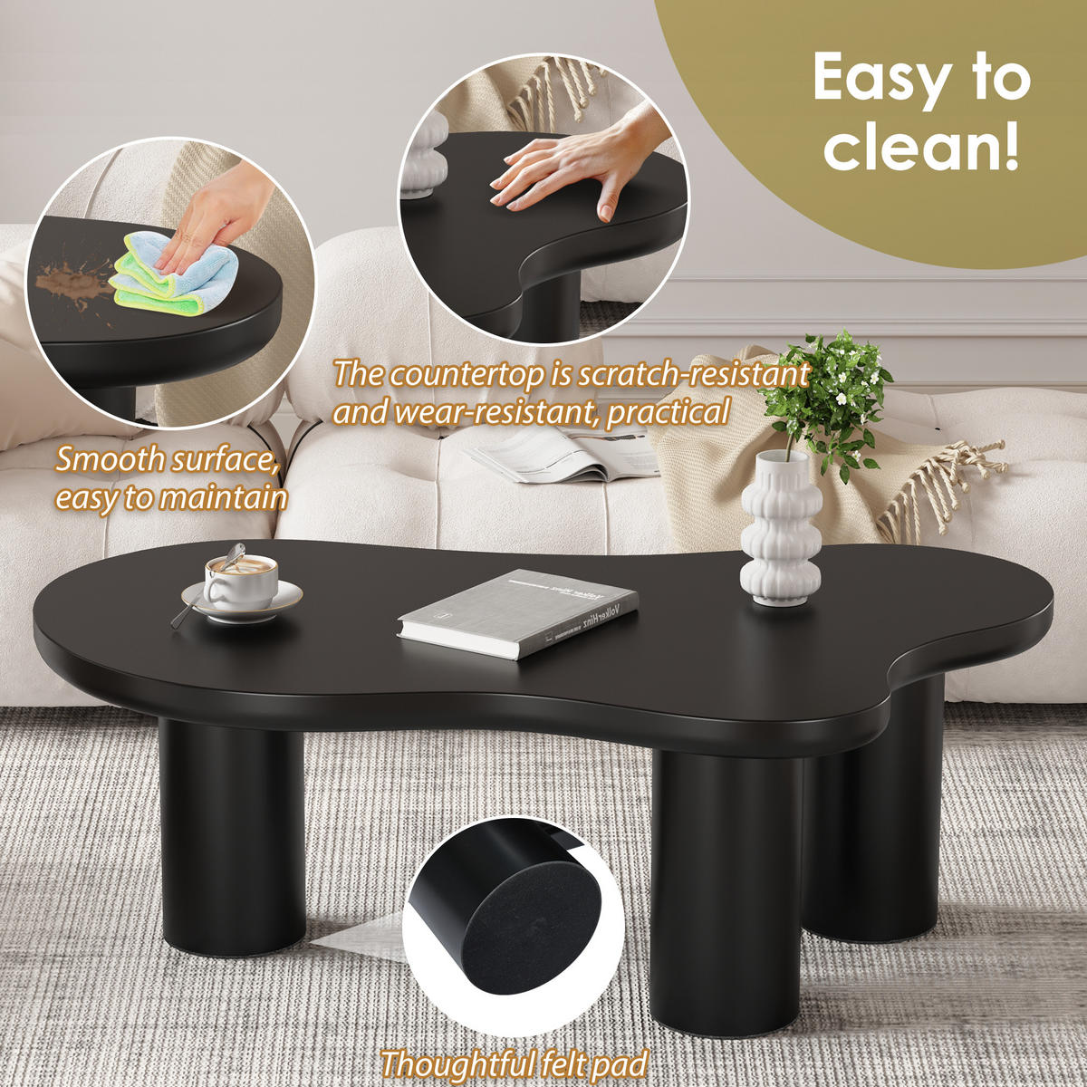 COUCHTISCH Schwarz 107/66/40,5 cm in Wolkenform - Schwarz, Holzwerkstoff (66/107/40.5cm) - PANGIVO