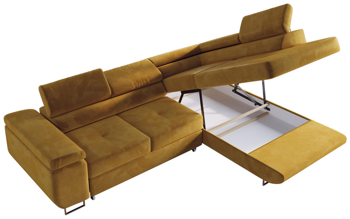 ECKSOFA GUSTAW L Gelb Velvet Links Seite - Gelb/Silberfarben, Textil/Metall (205/275cm) - MKS