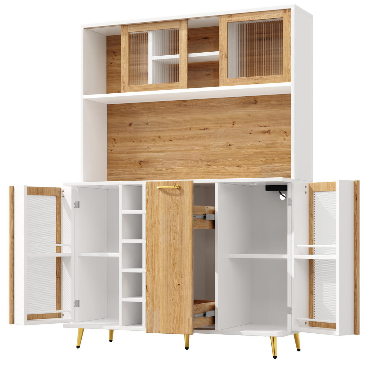 SIDEBOARD 160/40/78 cm aus MDF und Holzwerkstoff mit 3 Türen, 2 Schubladen, Hochglanzfronten und goldfarbenen Details, Weiß - Weiß, Holzwerkstoff (160/78/40cm) - Redom