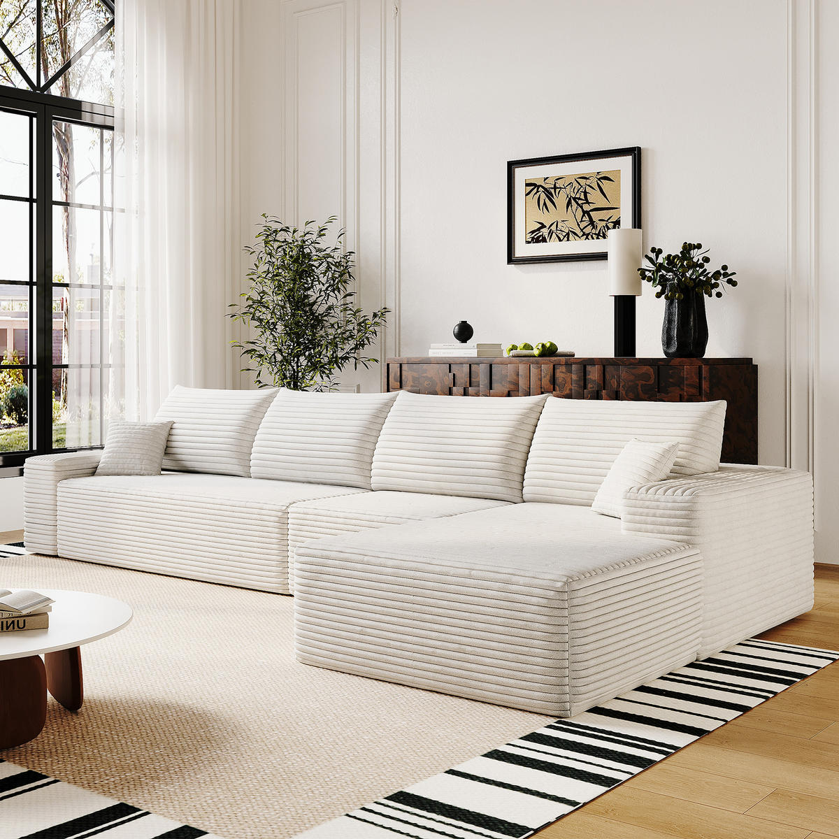 ECKSOFA 340/175/83 cm Weiß mit L-förmiger Chaiselongue, Rechte Seite - Weiß, Textil (340/175cm) - Oxeza