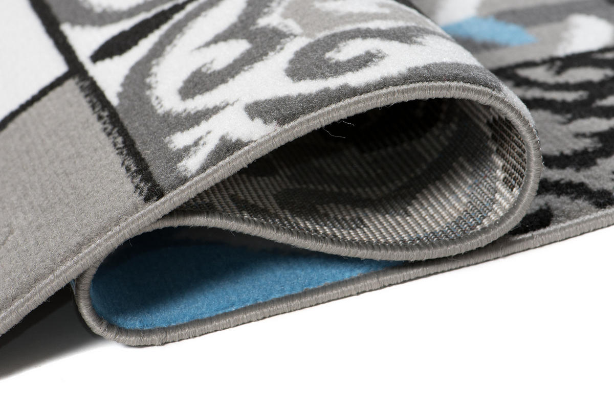 TEPPICH MAYA Blau Mosaik Karo Floral 120/170 cm - Blau, Textil (120/170cm) - Tapiso