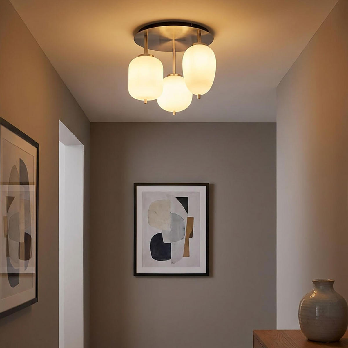 LED DECKENLEUCHTE Metall Silber Opal 3-Flammig - Silberfarben, Glas (46/46/36cm) - Globo Lighting