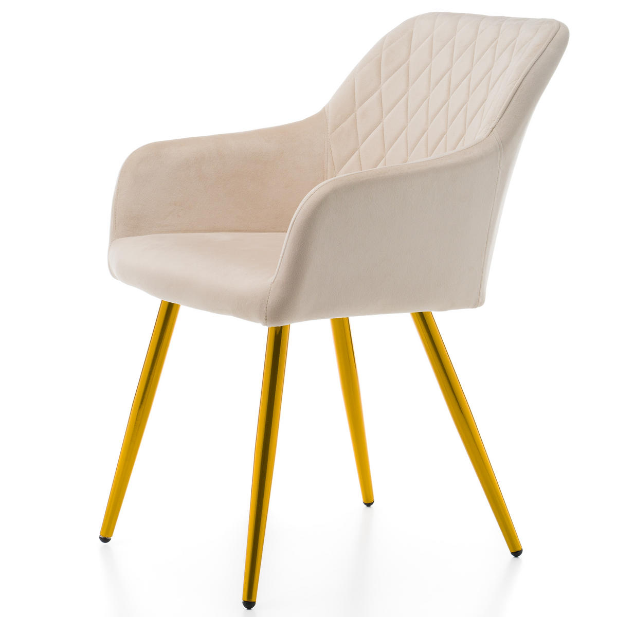 STUHL TODI gepolstert mit Steppung - beige goldene beine - Samt Velours - Beige/Goldfarben, Textil/Metall (56/85/62cm) - NEW HOME