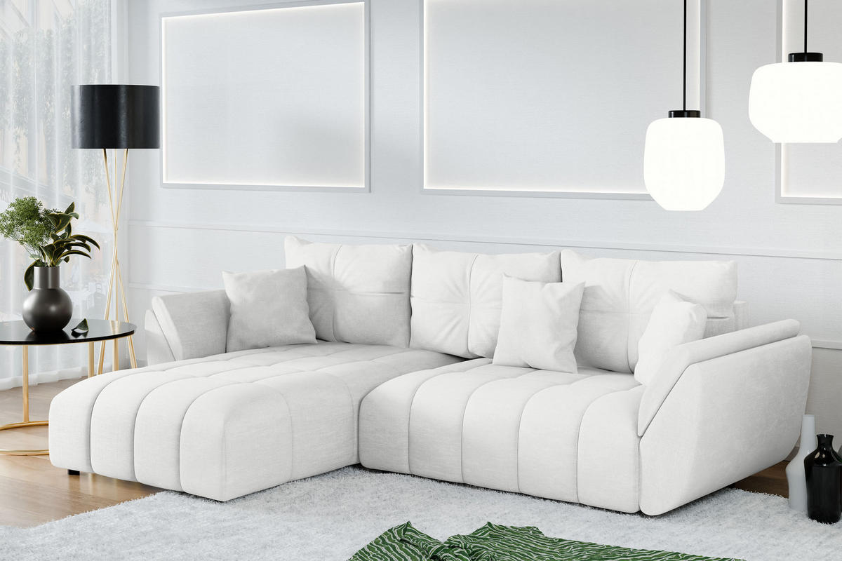 ECKSOFA L Form Verciani Weiß 266/190/91 cm mit Schlaffunktion - Schwarz/Weiß, Kunststoff/Textil (266/190cm) - AX Living