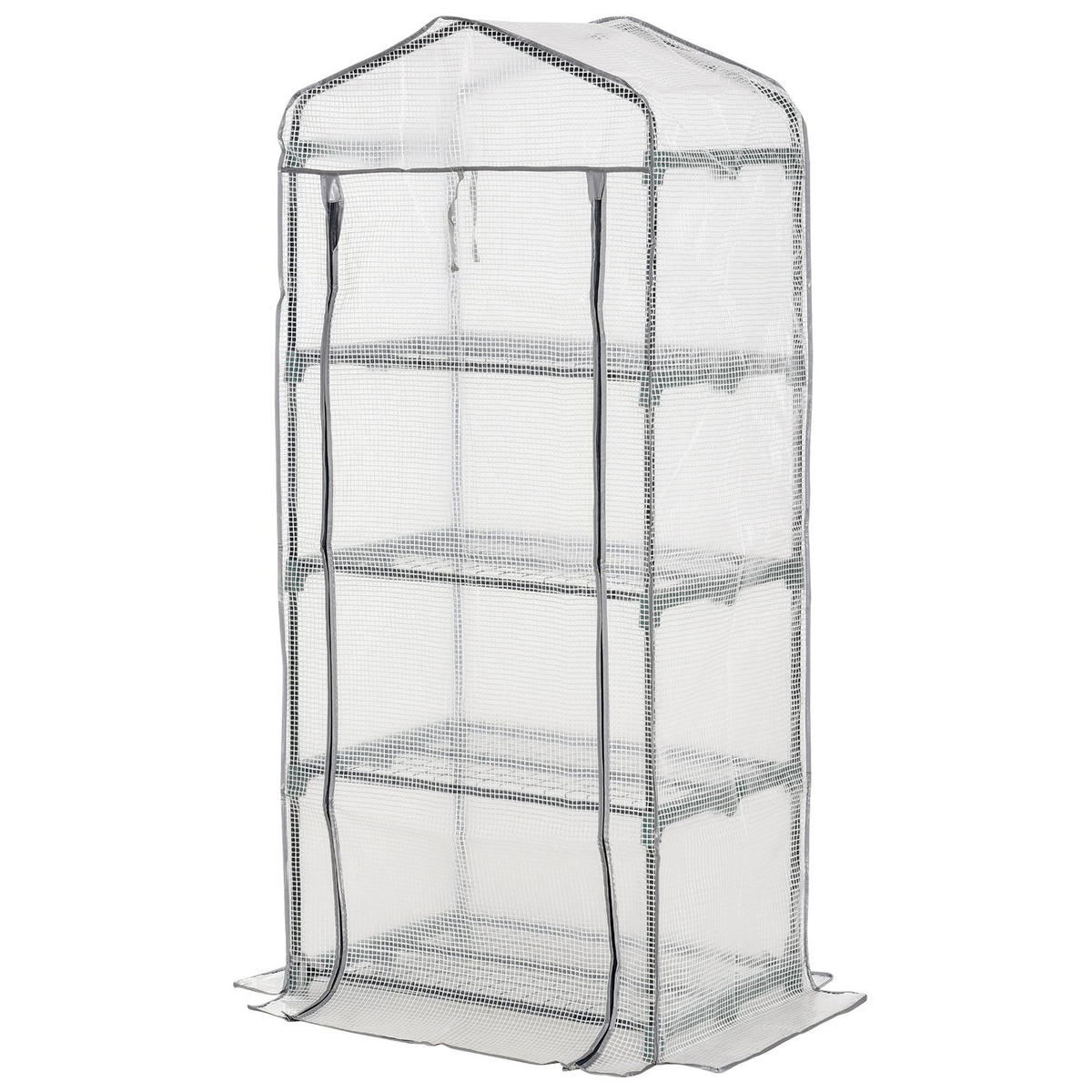 MINI-GEWÄCHSCHAUS DE-05780 Mit 4 Regalfächern, wetterfest Weiß - Weiß/Grau, Kunststoff/Metall (50/160/70cm) - ComfortXL