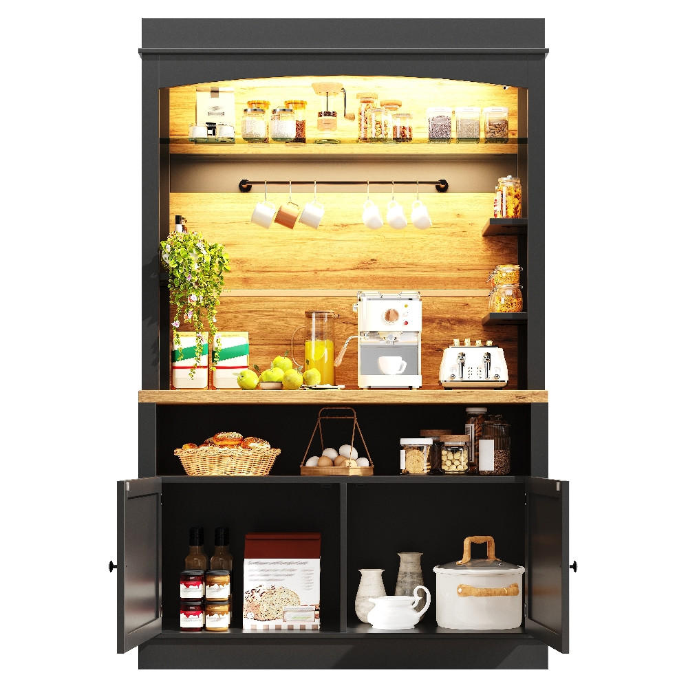 KÜCHENSCHRANK MIT LED-BELEUCHTUNG, Anrichte, MDF, Schwarz, 107/184/43 cm - Schwarz, Kunststoff (47/104/184cm) - Rolipo