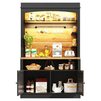 KÜCHENSCHRANK MIT LED-BELEUCHTUNG, Anrichte, MDF, Schwarz, 107/184/43 cm - Schwarz, Kunststoff (47/104/184cm) - Rolipo