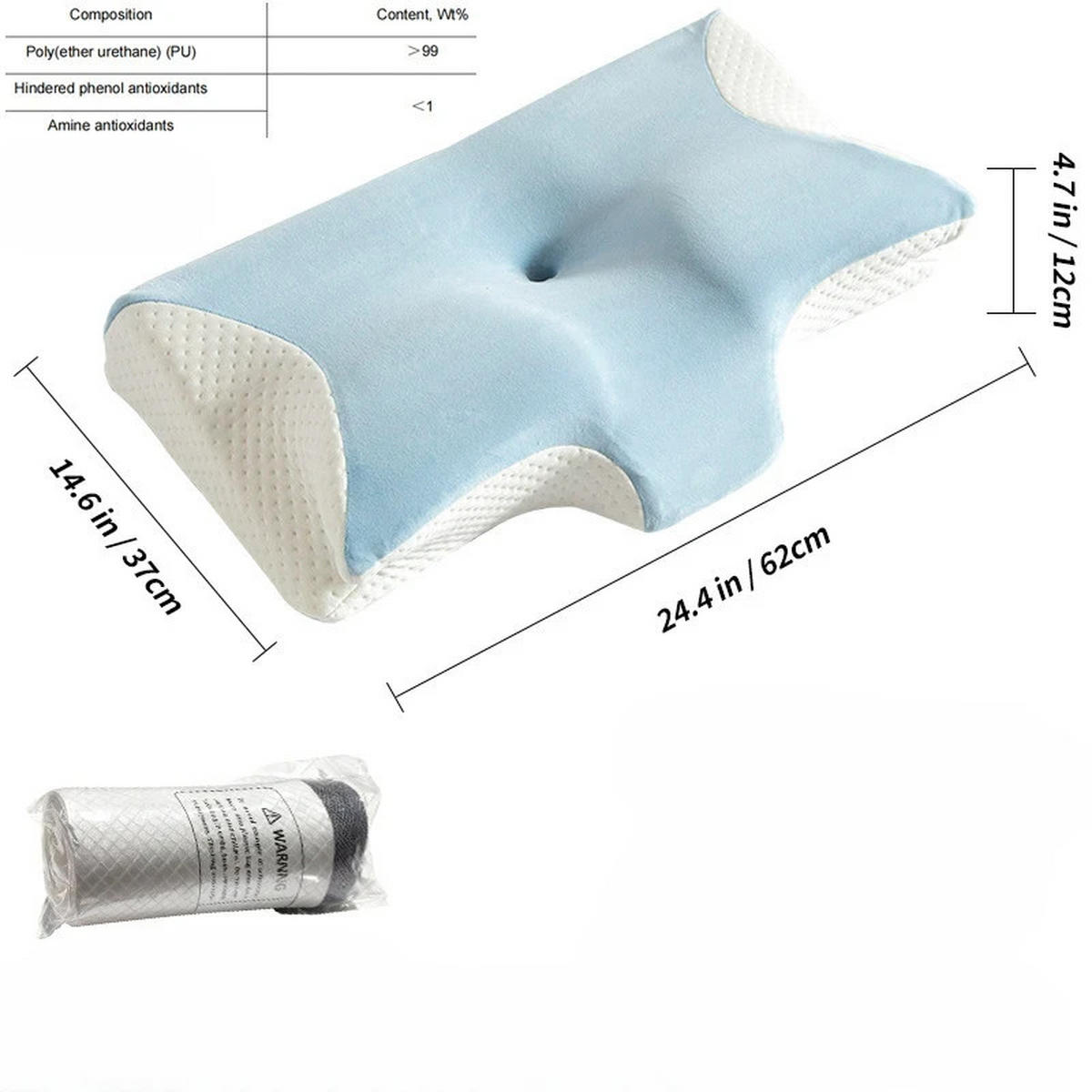 NACKENKISSEN ，Ergonomisches , 62 x 37 x 12 cm - Blau, Textil (62/37cm)