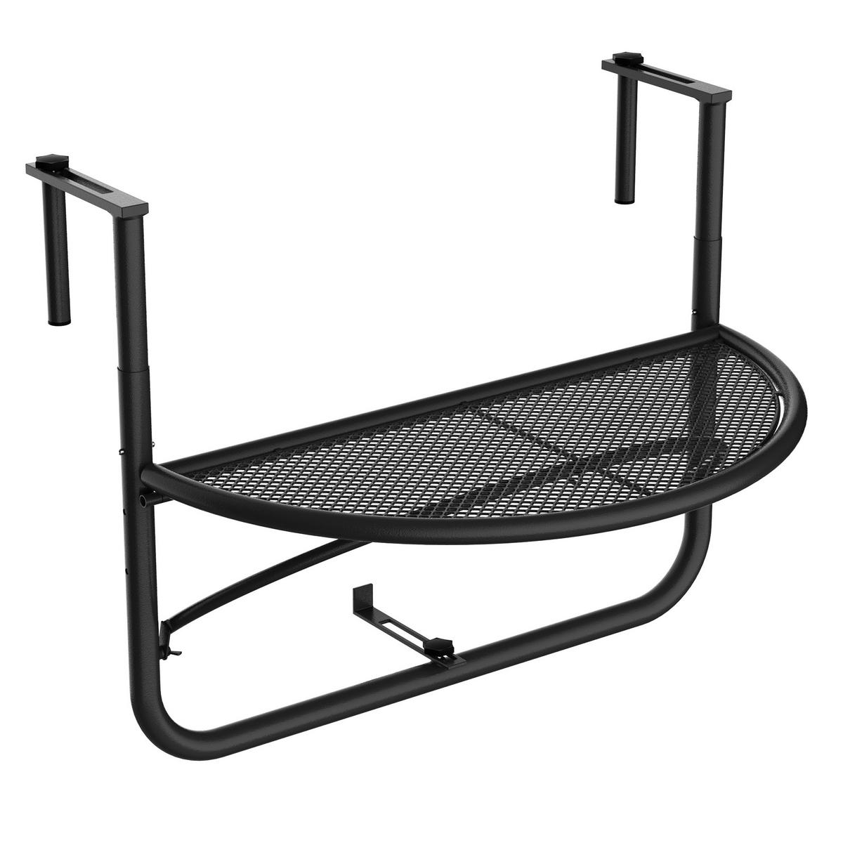 BALKONHÄNGETISCH DE-07772 höhenverstellbar, halbrund, Gitterplatte Weiß - Schwarz, Metall (60/47/50cm) - ComfortXL