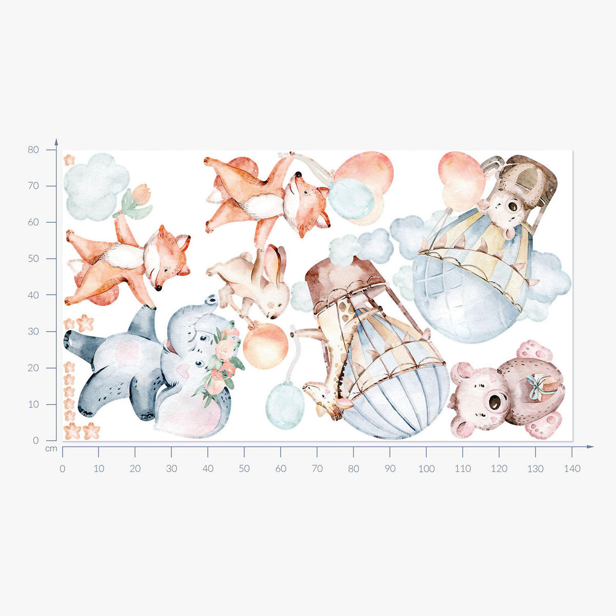 WANDAUFKLEBER 80x140cm - Pastellfarbene Tiere - Multicolor, Kunststoff (80/140/0.1cm) - Wallfluent