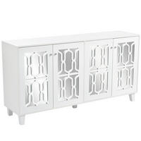 IN Weiß Kommode mit Kristallgriffen, 4 Türen und verstellbaren Einlegeböden für Wohn- und Esszimmer, B160/T40/H84cm - Weiß, Glas/Holzwerkstoff (160/84/40cm) - STILVORA