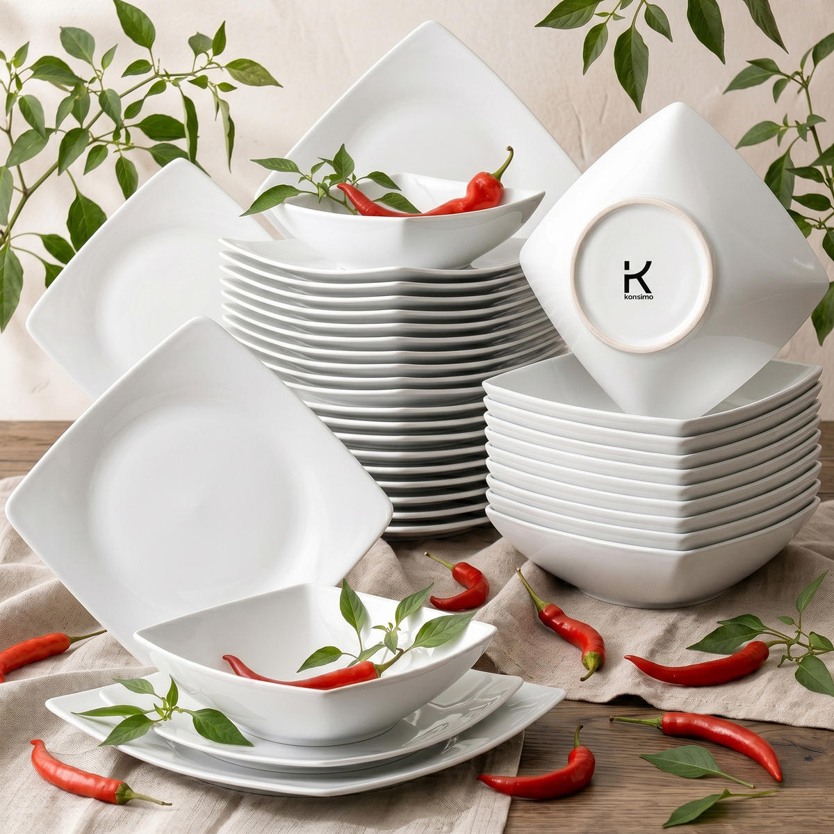 TAFELSERVICE EPIRI 12 Personen 36-tlg - Weiß, Keramik (25/2/25cm) - KONSIMO®