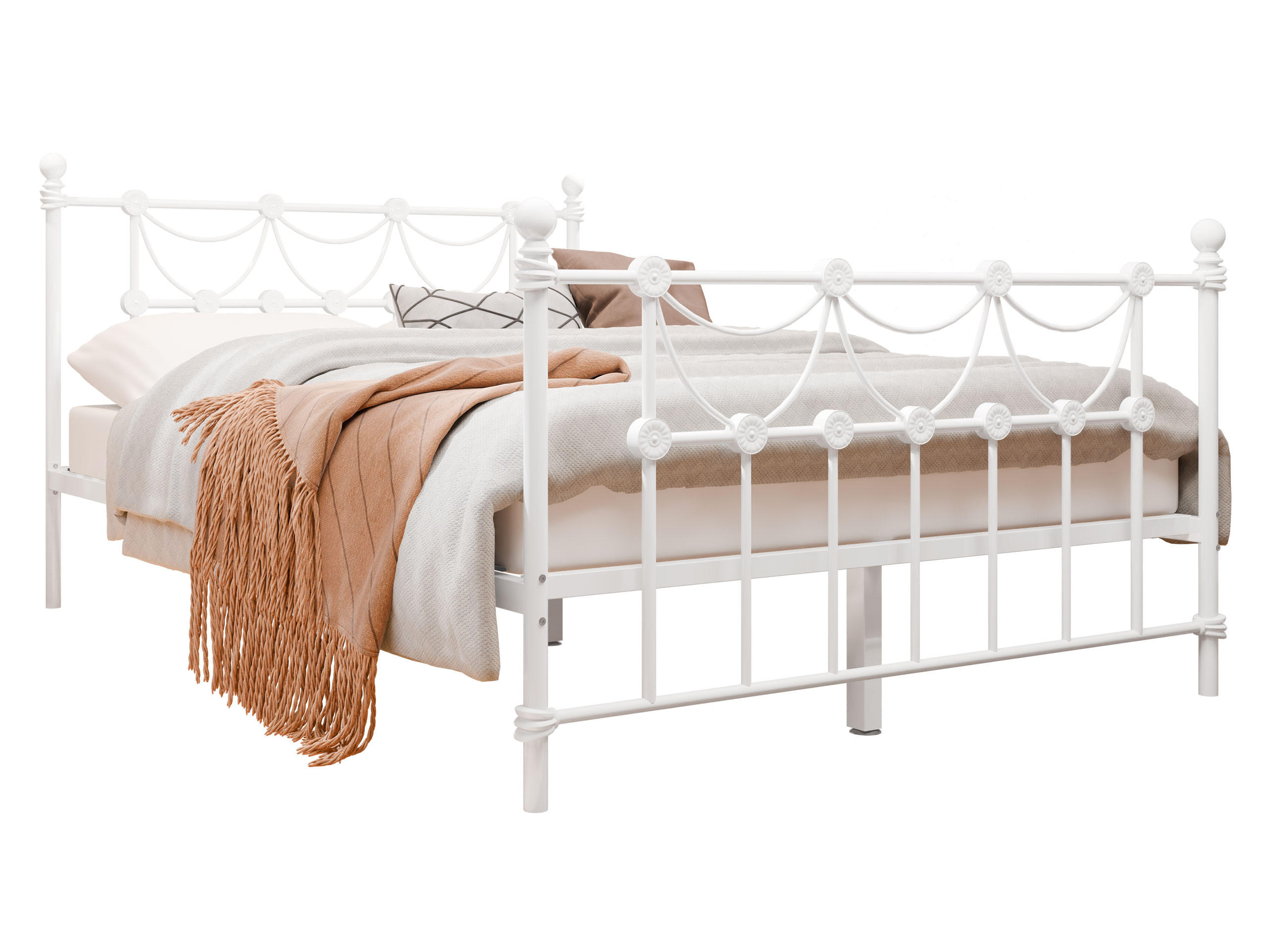 METALLBETT Takezi - Naturfarben/Weiß, Holz/Metall (120/200cm) - MIRJAN24