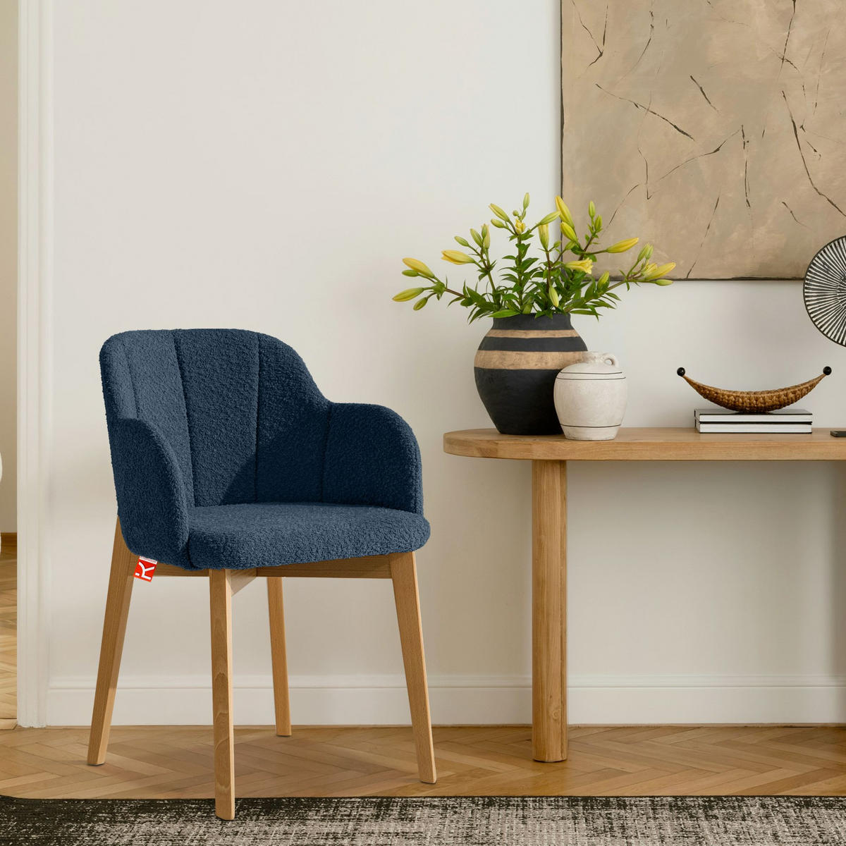 POLSTERSTUHL LONIS Esszimmerstühle 2er Set - Eichefarben/Dunkelblau, Holz/Textil (55/82/54cm) - KONSIMO®