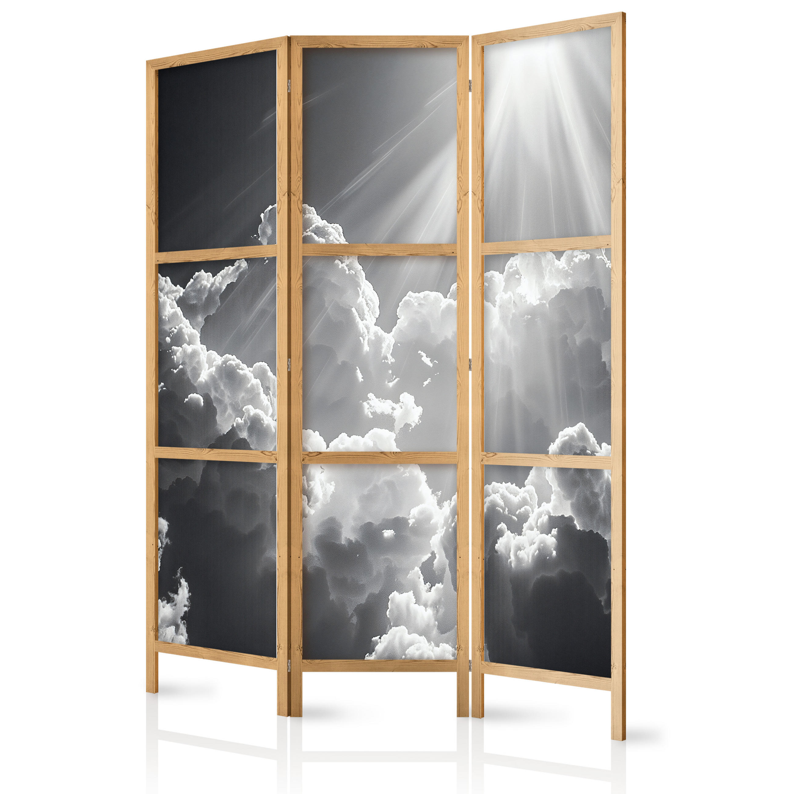 PARAVENT Japanischer 3-tlg 135x172 cm Wolken Himmel - Grau, Holz/Textil (135/172/3cm) - Muralo