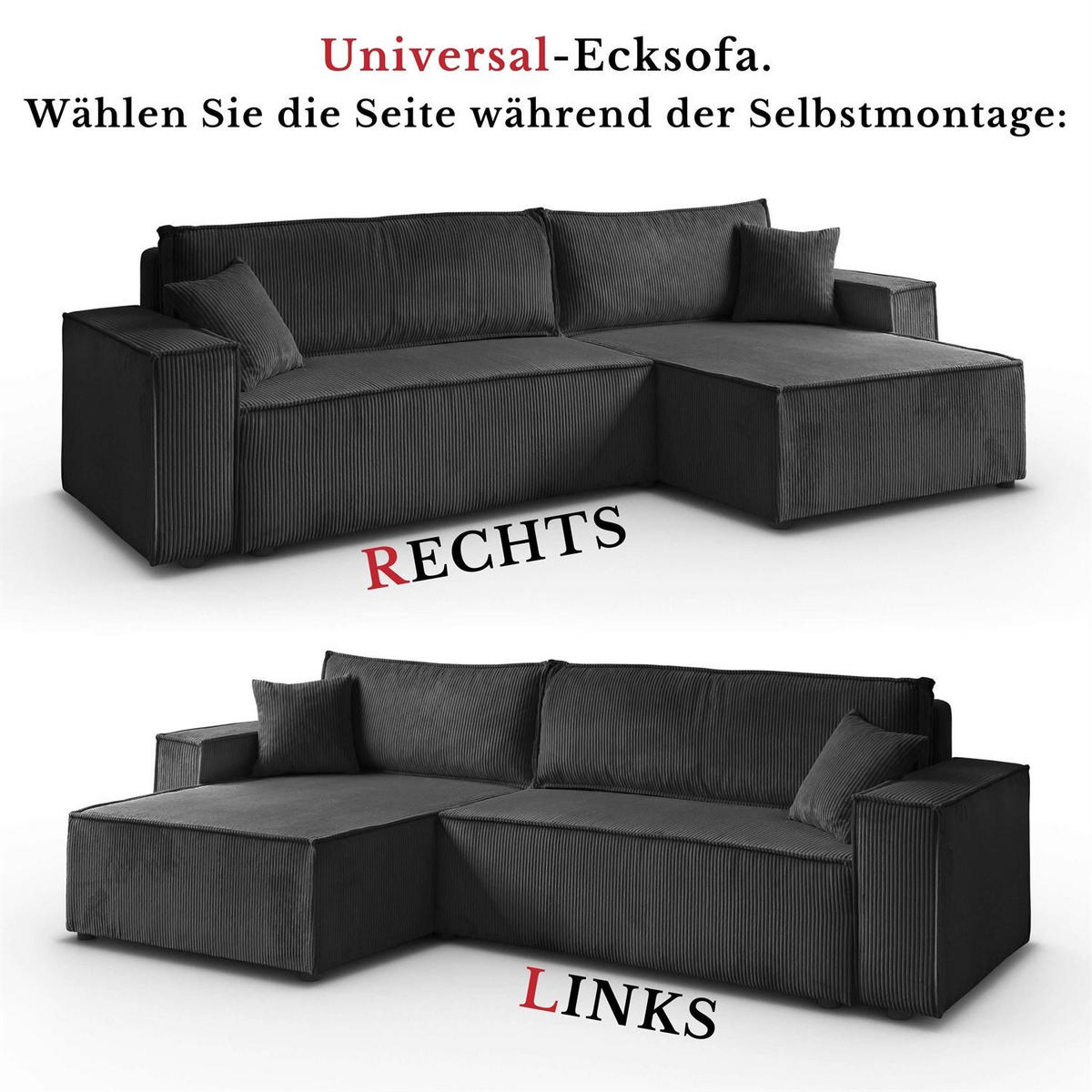 GEPOLSTERTES Ecksofa CARLOS L, Poso 34 - Dunkelgrau, Textil (247/143cm) - Lookway