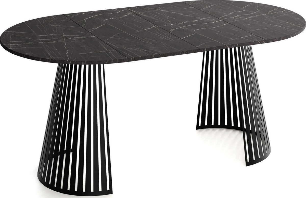 ESSTISCH Naro runder ausziehbarer, Marmor Schwarz 120-200/120/76 cm - Anthrazit/Schwarz, Holzwerkstoff/Metall (120/120/76cm) - WFL GROUP
