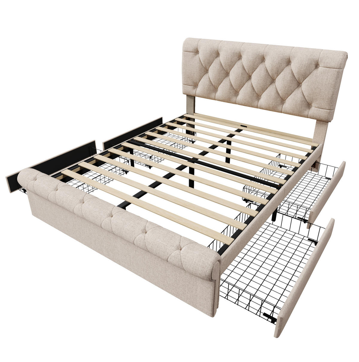 POLSTERBETT mit 4 Schubladen 140x200 cm Leinen Natur - Beige, Holzwerkstoff (140/200cm) - Beauniv