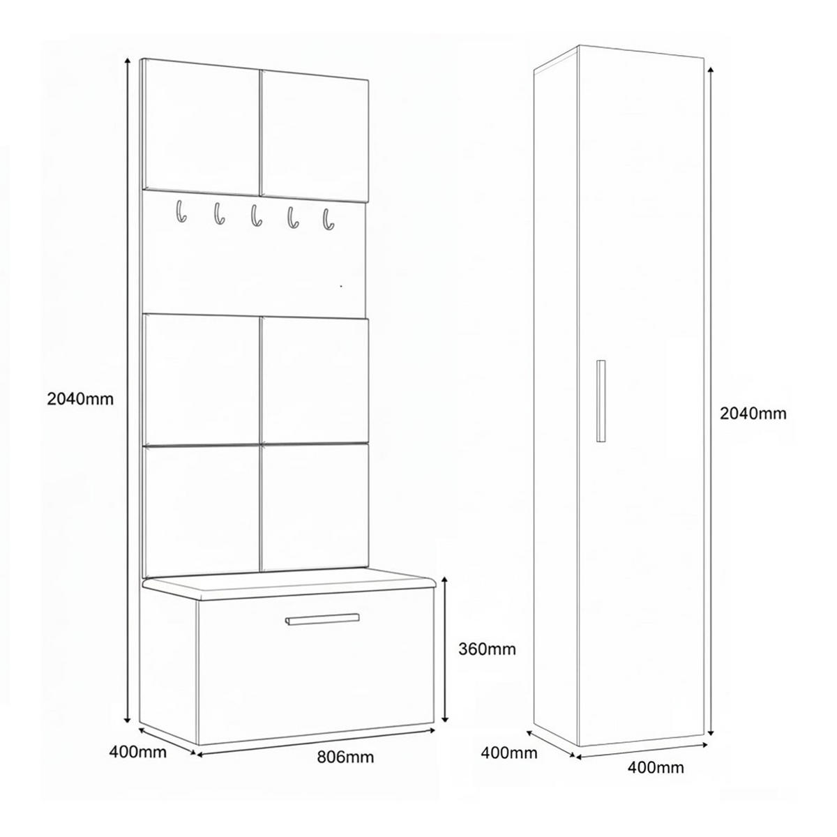 GARDEROBENSCHRANK MODULO 120,6/204/40 cm Modern Garderobe-Set Grau - Schwarz/Grau, Holzwerkstoff (120.6/204/40cm) - MASSENO