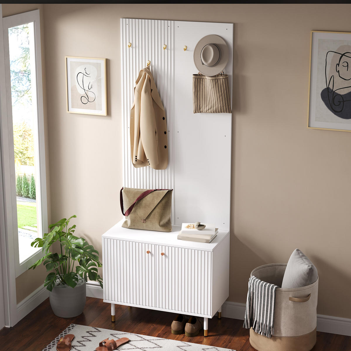 GARDEROBE Schrank Schuhschrank Haken Metallfüße Modern - Weiß, Holzwerkstoff (70/180/35cm) - FLIEKS