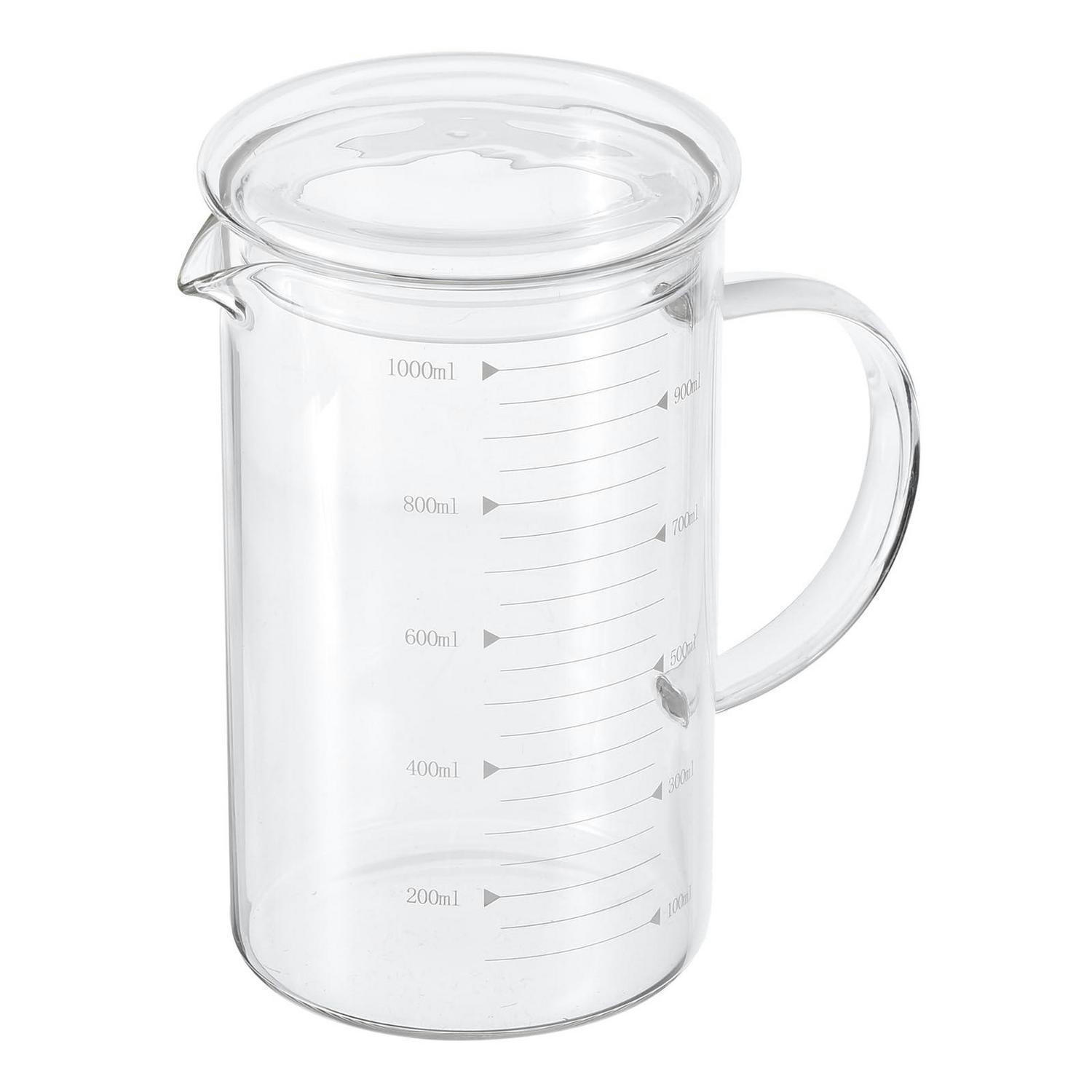 MESSBECHER aus Glas 1000 ml Borosilikatglas mit Skala und Deckel - Weiß, Glas (1L)