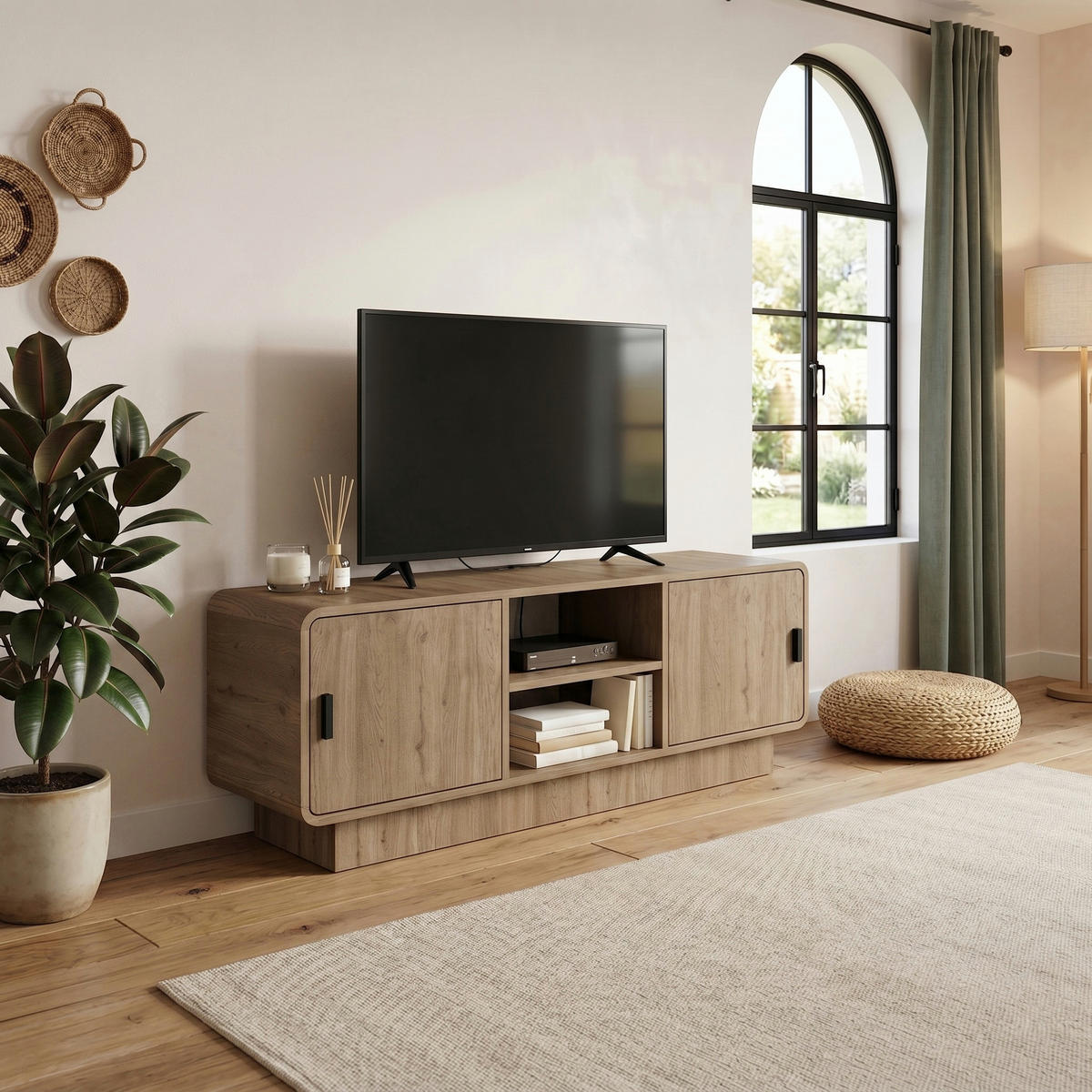 TV-LOWBOARD Rovel Eiche natur 140,3/39/50 cm - Naturfarben, Holzwerkstoff/Kunststoff (140.3/50/39cm) - Decortie