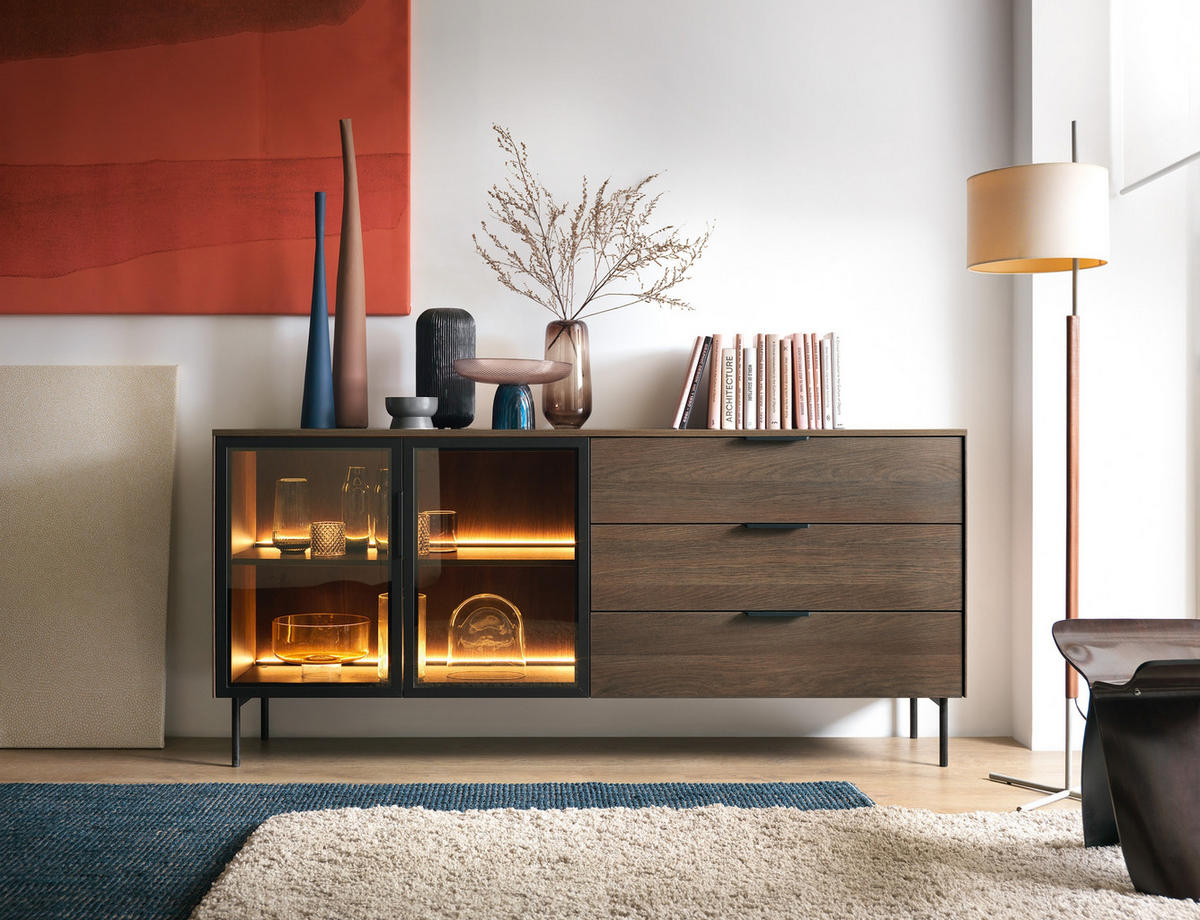 SIDEBOARD GLORIA 181,3x39,3x82,6 cm mit 3 Schubladen und 2 Türen Eichefarben - Braun, Holzwerkstoff (181.3/82.6/39.3cm) - MASSENO