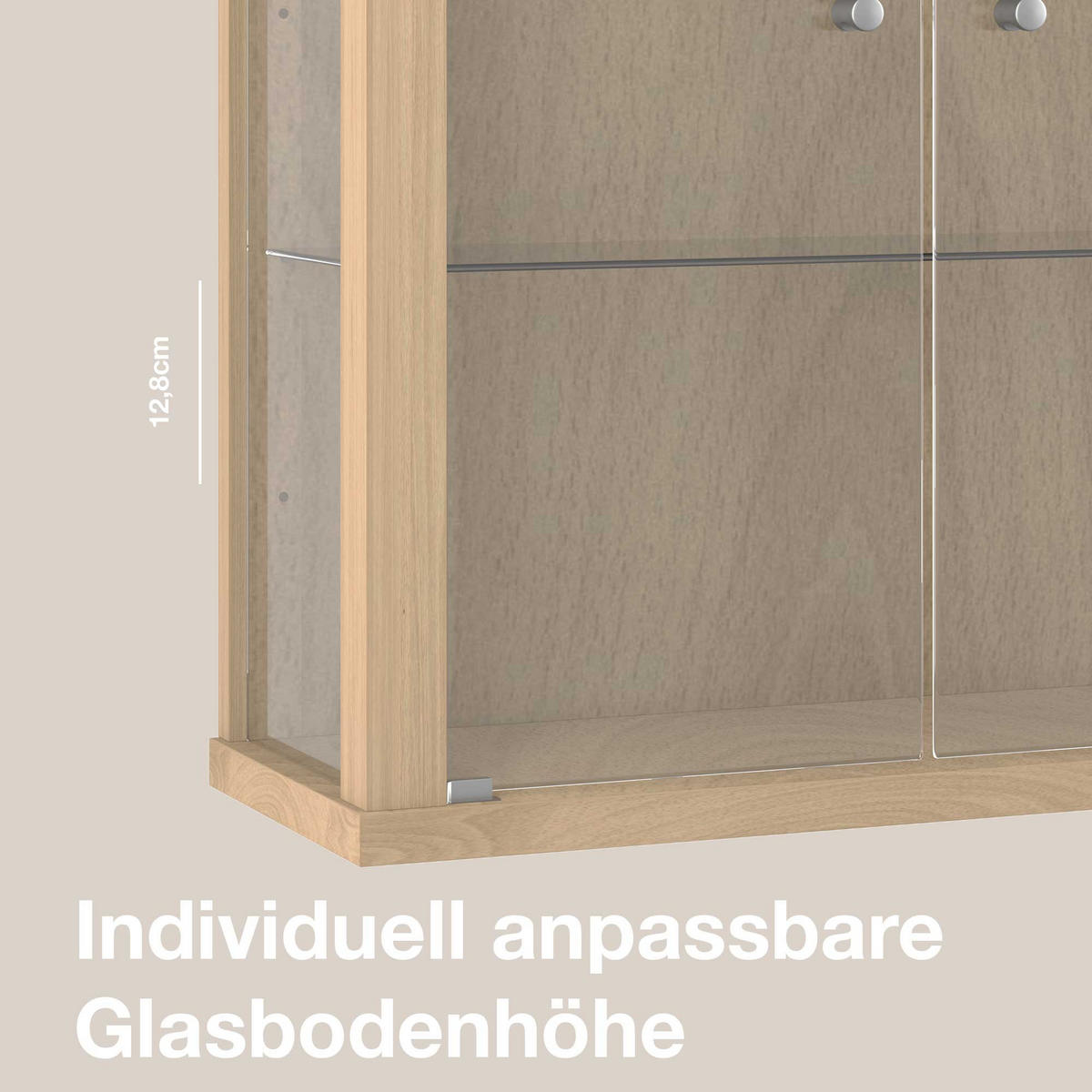 HÄNGEVITRINE 25/60/80 cm mit 2 höhenverstellbaren Glasböden - Transparent/Silberfarben, Glas/Holzwerkstoff (60/80/25cm) - K-Möbel