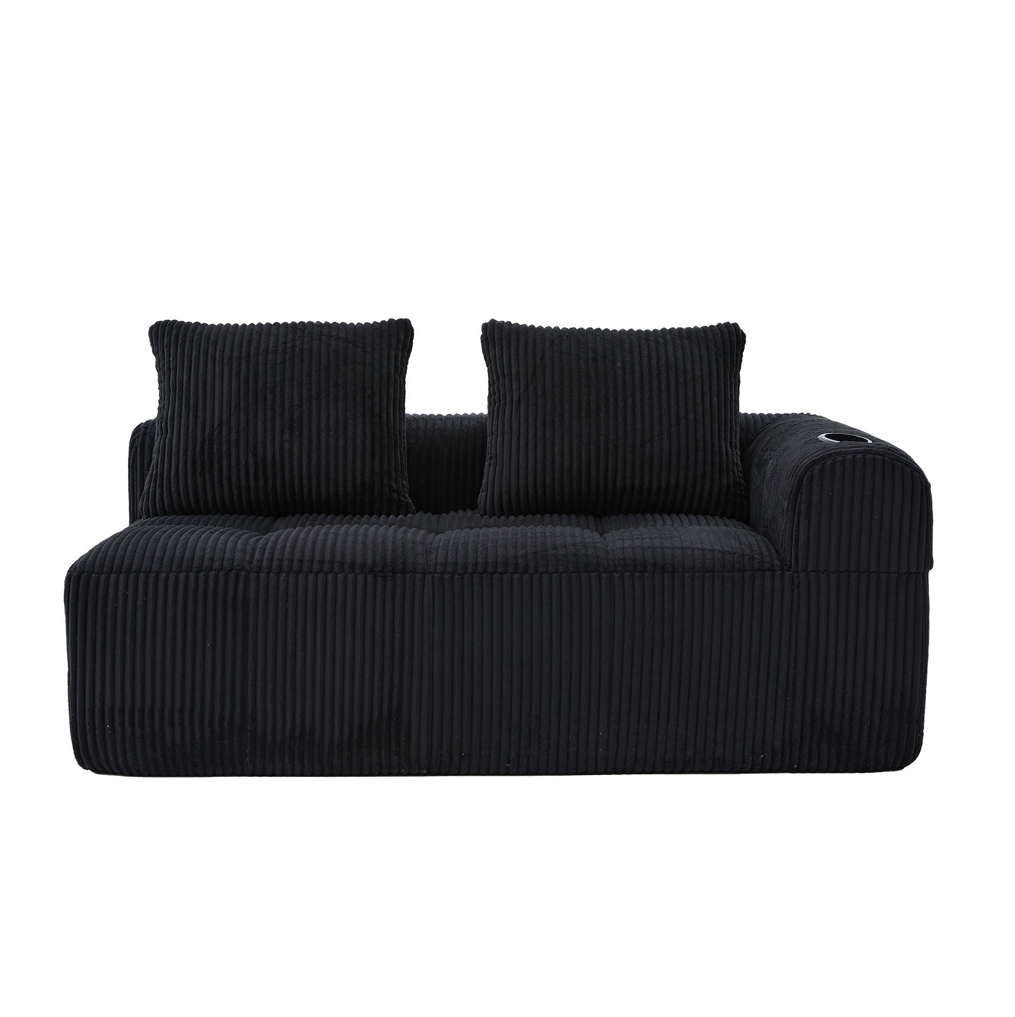 OKWISH DVOUMÍSTNÁ pohovka 158/93/61 cm černá z manšestru s bočními kapsami a držáky na nápoje