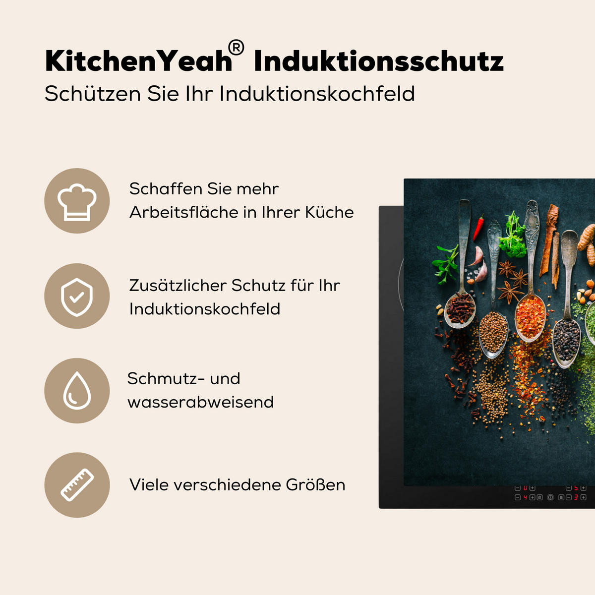 HERDABDECKPLATTE Kräuter - Gewürze - Löffel 77x51 cm - Multicolor, Kunststoff (77/0.2/51cm) - MuchoWow