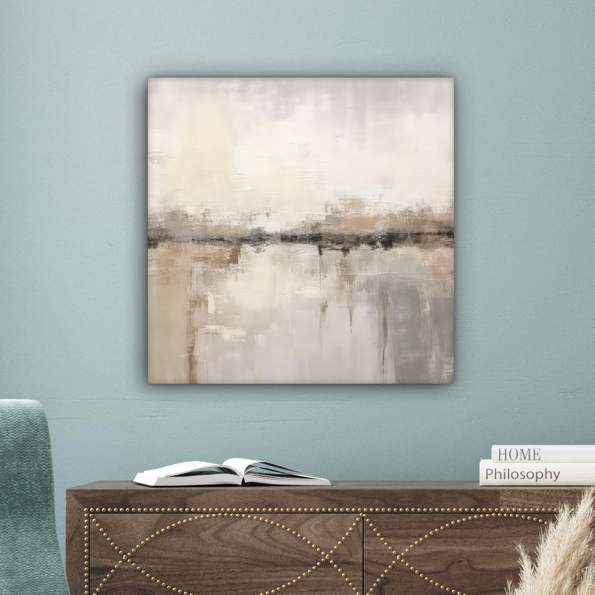 LEINWANDBILD Moderne Kunst - Abstrakt - Beige Wandbild Wohnzimmer 50x50 cm - Beige, Textil (50/50cm) - MuchoWow