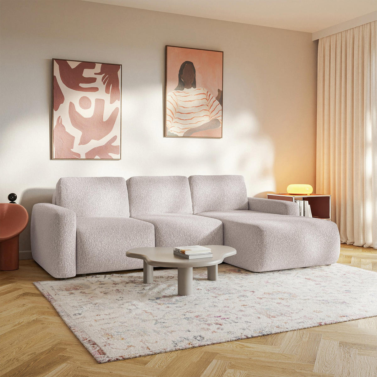 ECKSOFA Carnos Mini Beige Chenille - Beige/Schwarz, Kunststoff/Textil (164/238cm) - Selsey