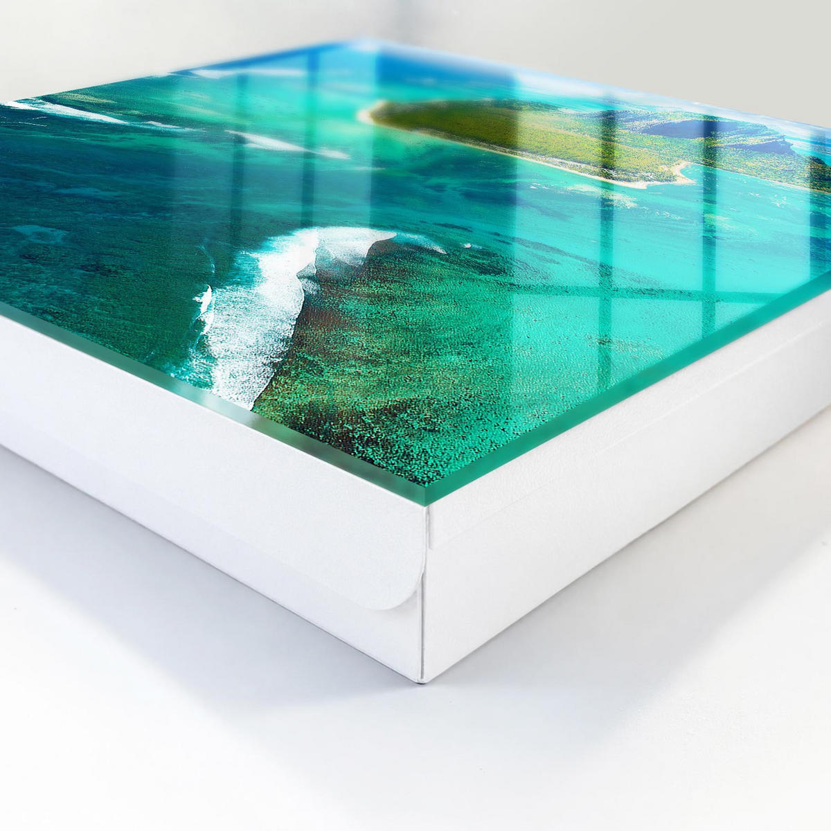 SCHLÜSSELBOX Weiß 30x30 cm – Türöffnung nach rechts - Tropisches Paradies - Türkis, Metall (30/30/5cm) - TULUP