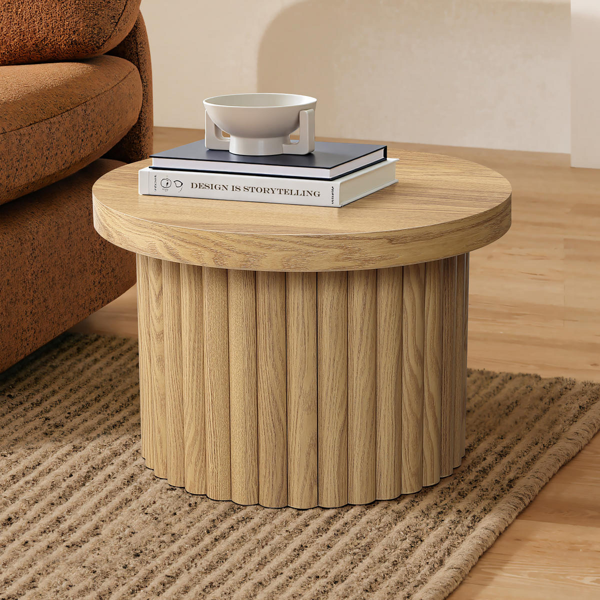 COUCHTISCH rund, Moderner Wohnzimmertisch in Holz | Ø60 x H40 cm - Eichefarben, Holz (60/60/40cm) - Hometopia