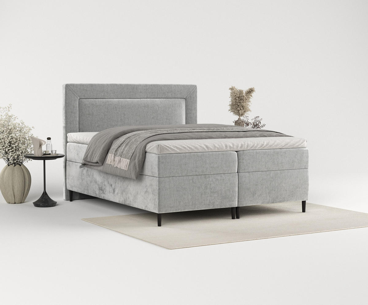 BOXBETT Noble Hellgrau 180/200 cm - Hellgrau/Schwarz, Holz/Holzwerkstoff (180/200cm) - Maison de Reve