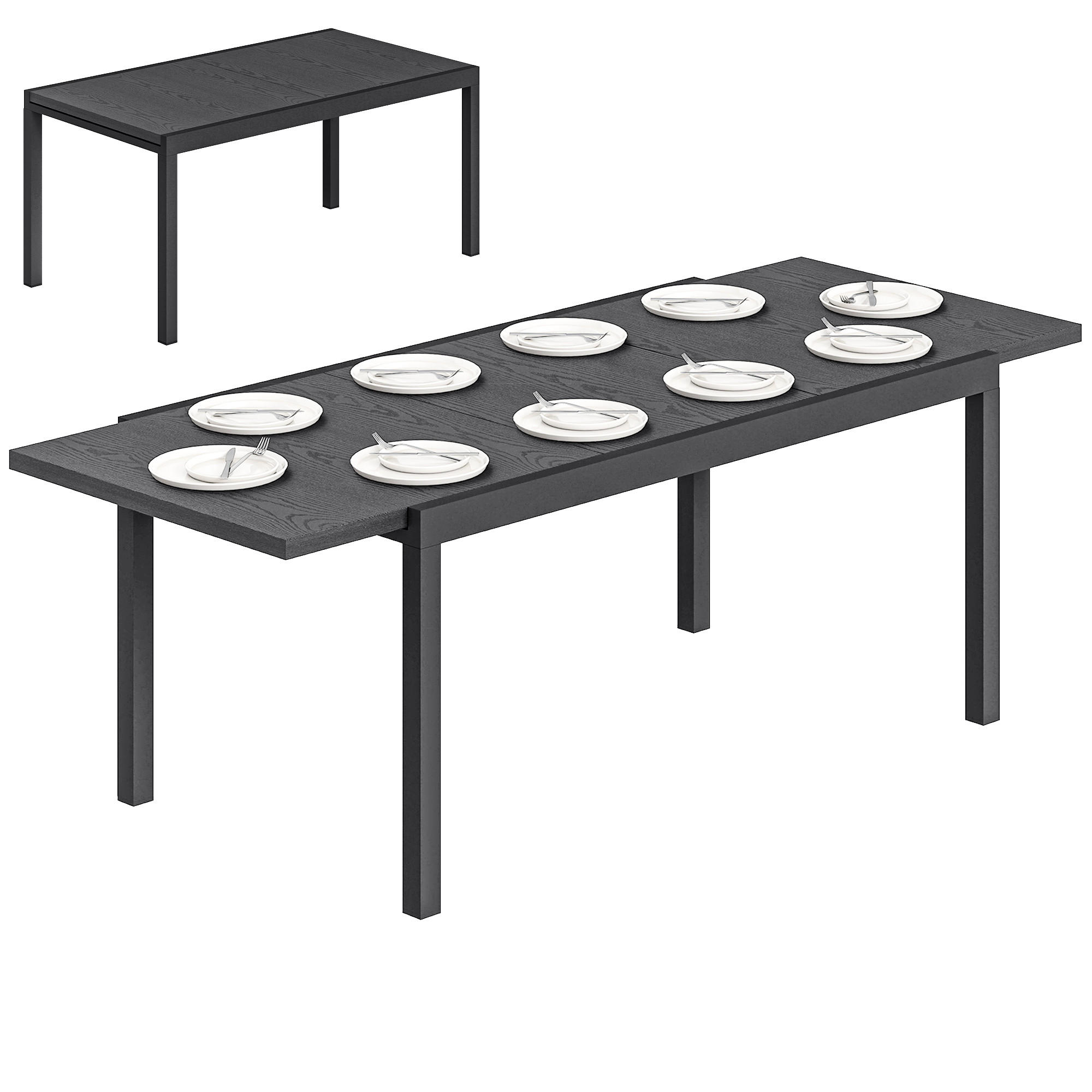 GARTENTISCH DE-14180 154-214 cm, verstellbare Füße Anthrazit - Dunkelgrau, Metall (214/85/75cm) - ComfortXL