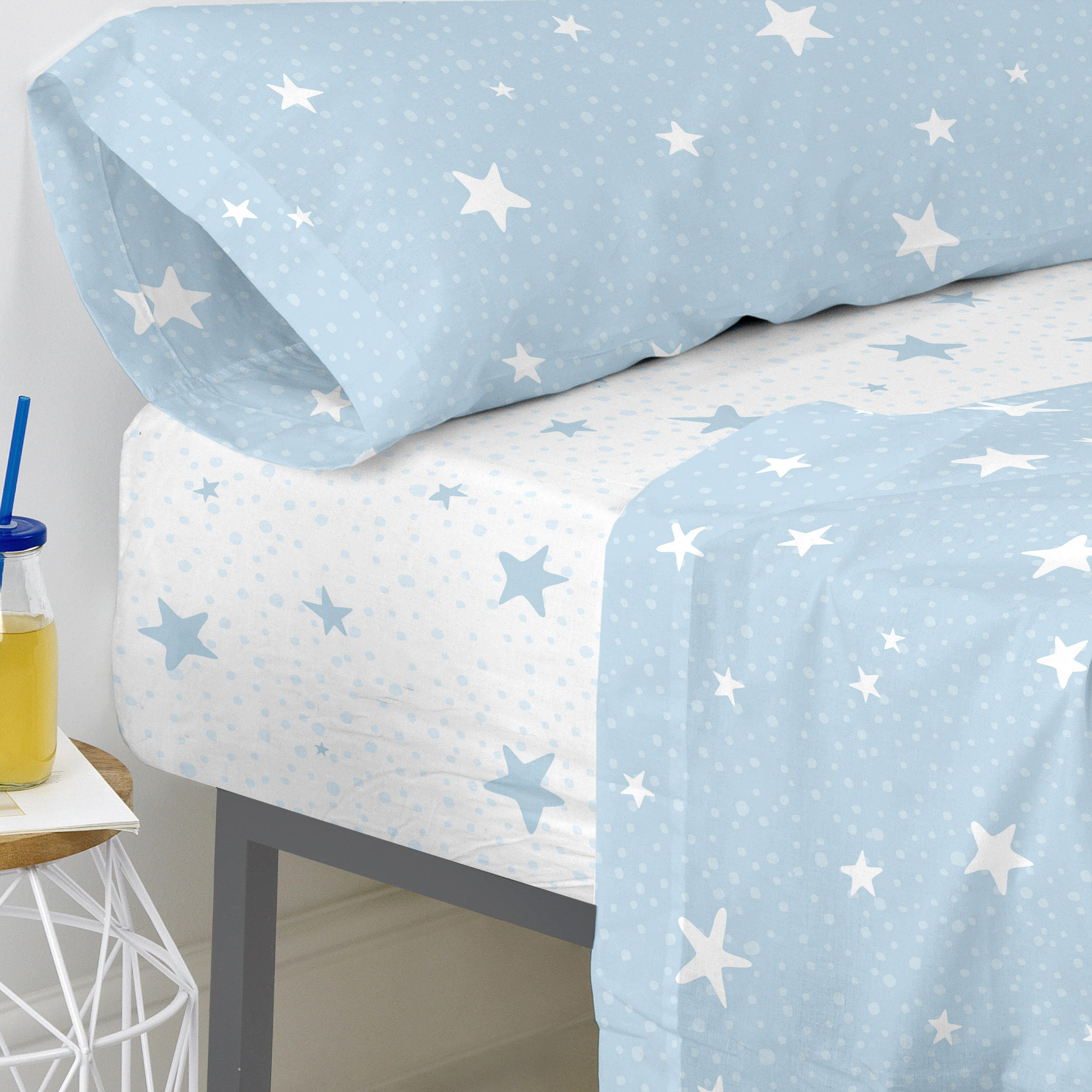 SPANNBETTTUCH little star 105x200x32 cm blau - Blau, Textil (105/200cm) - Happy Friday