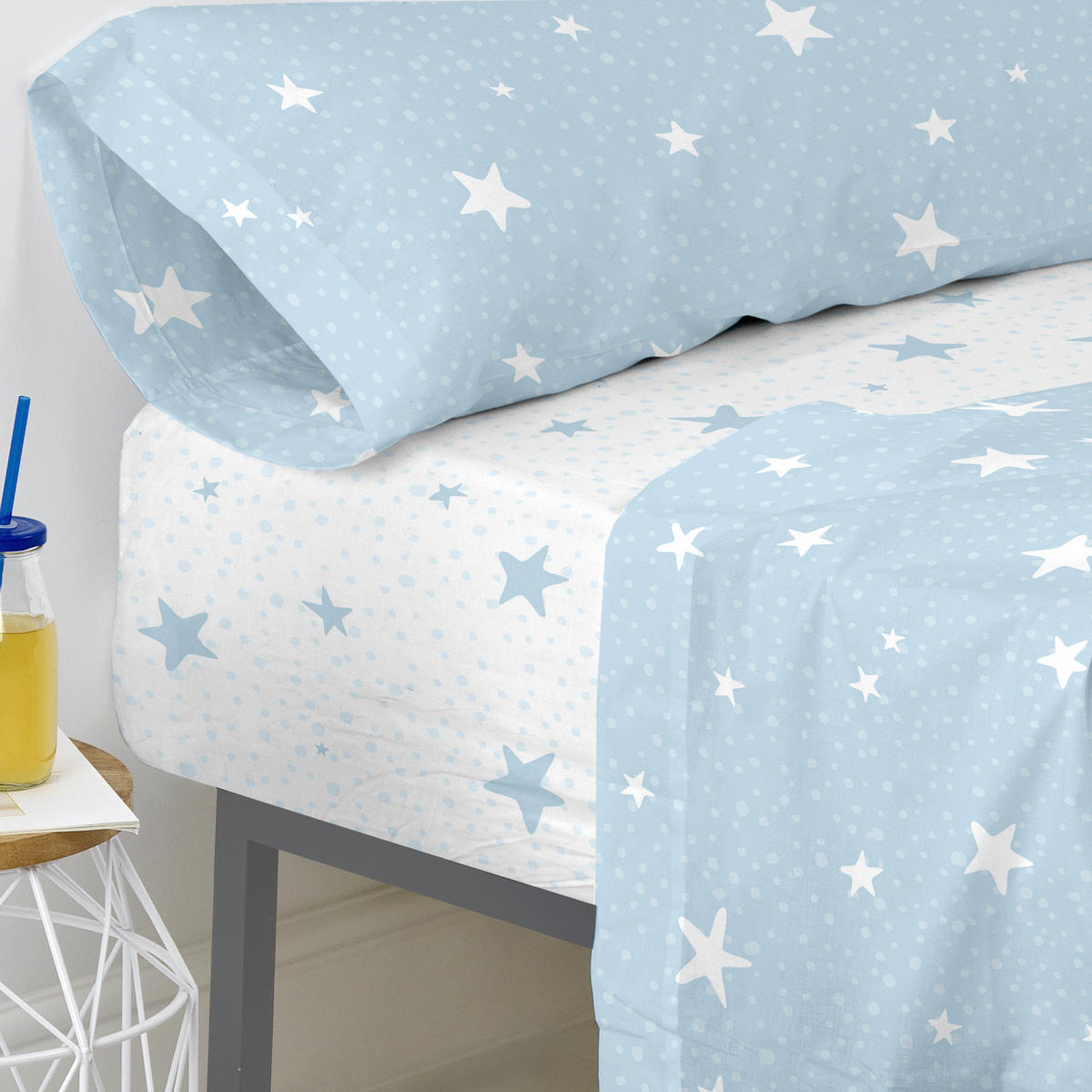 SPANNBETTTUCH little star 105x200x32 cm blau - Blau, Textil (105/200cm) - Happy Friday