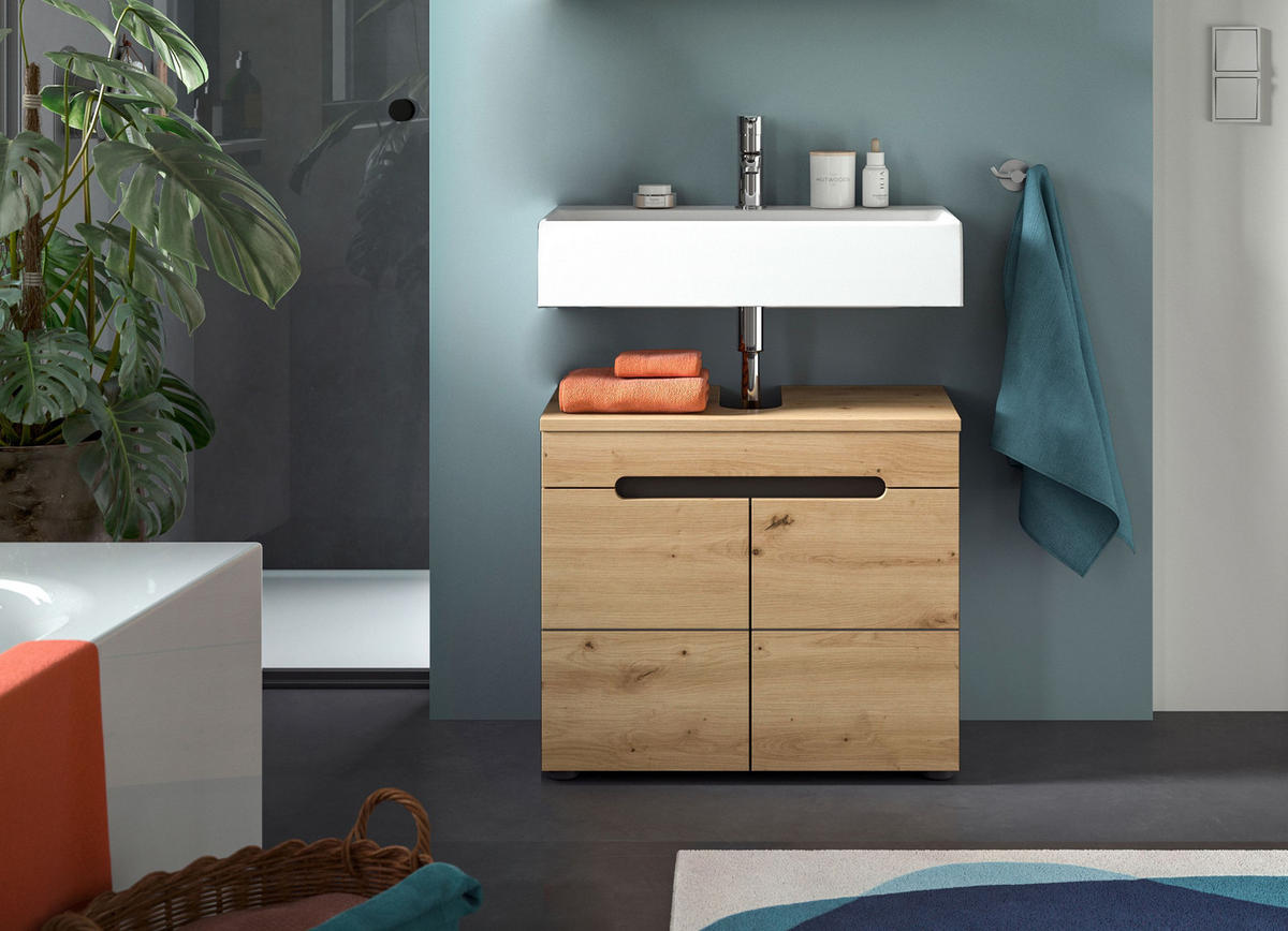 WASCHBECKENUNTERSCHRANK Canu Bad in Basalt grau Nb. und Artisan Nb. B/H/T: 63x55x34 cm - Eiche Artisan, Holzwerkstoff (63/55/34cm)