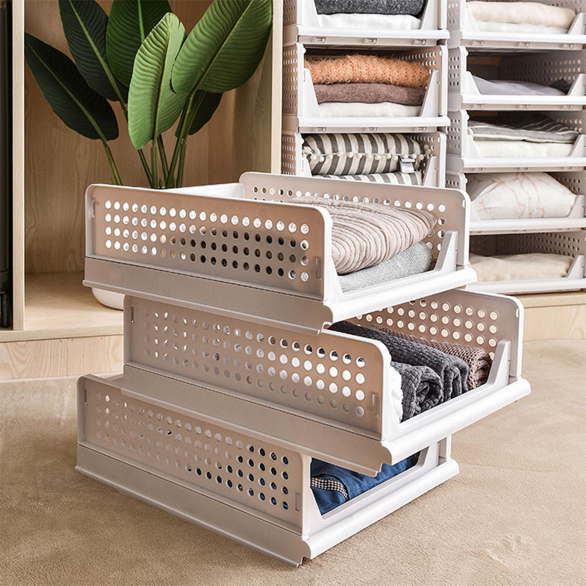 KLEIDERSCHRANK-ORGANIZER weiß 8er-Set 43x33x18cm - Weiß, Kunststoff (33/18/43cm) - Livingandhome