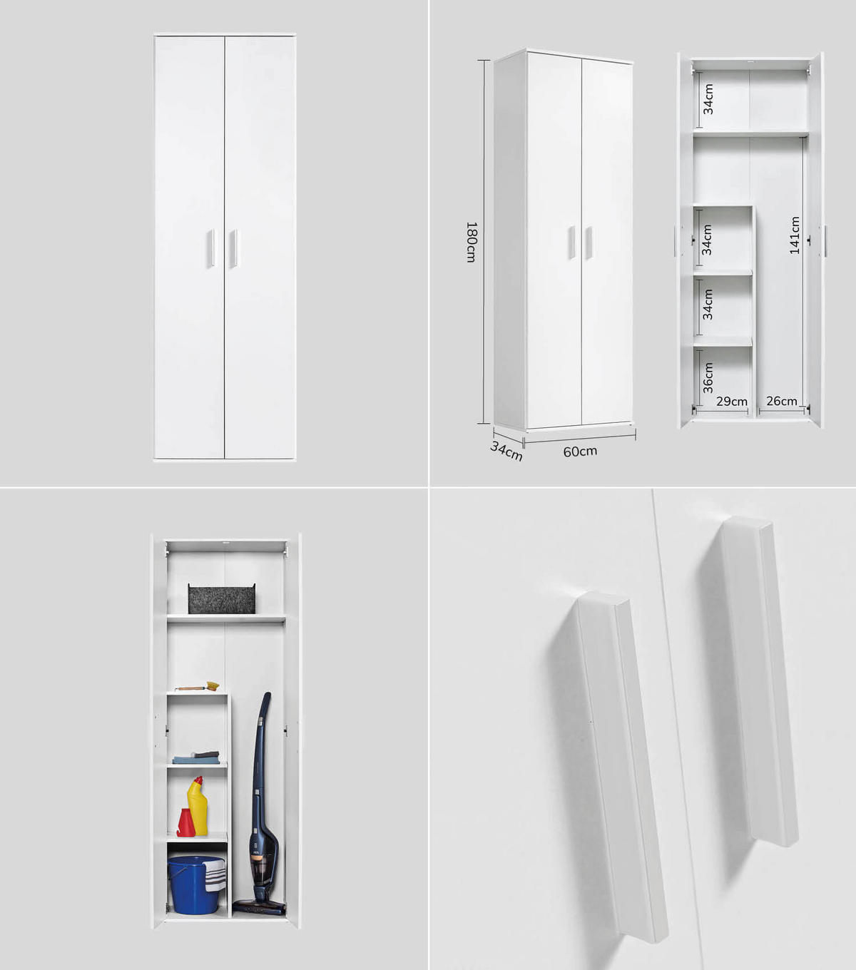 MEHRZWECKSCHRANK SET Der Allzweckwaffe - Silberfarben/Weiß, Holzwerkstoff (60/180/34cm) - Mokebo