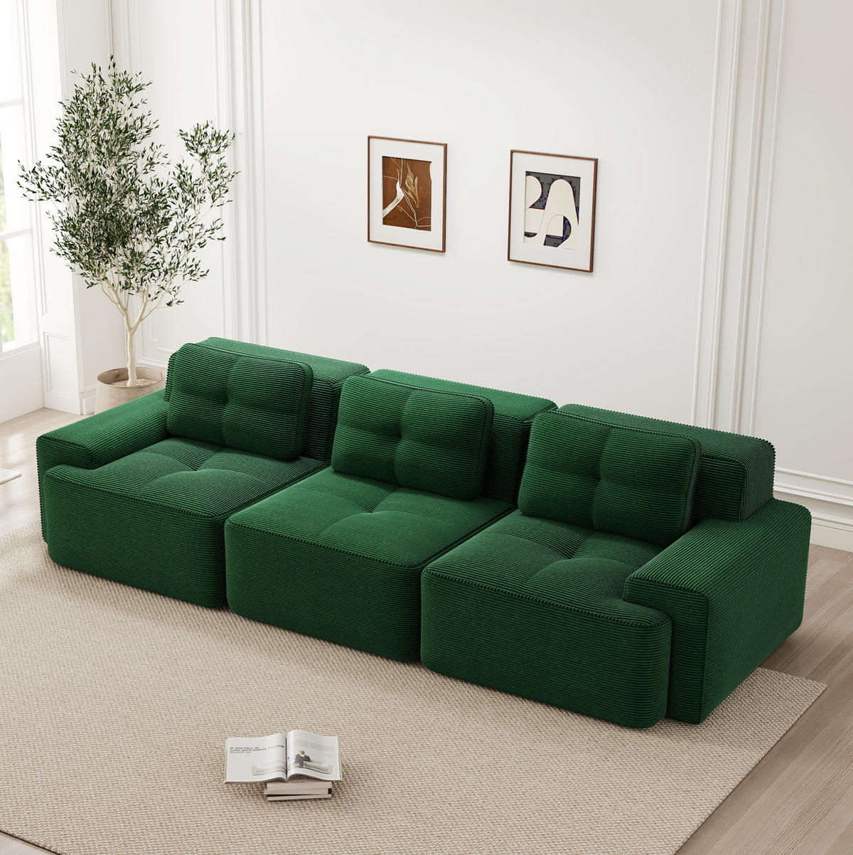 SOFA modular mit Tiefsitz 74 cm Cord Grün - Grün, Textil (293/69/104cm) - IVMEU