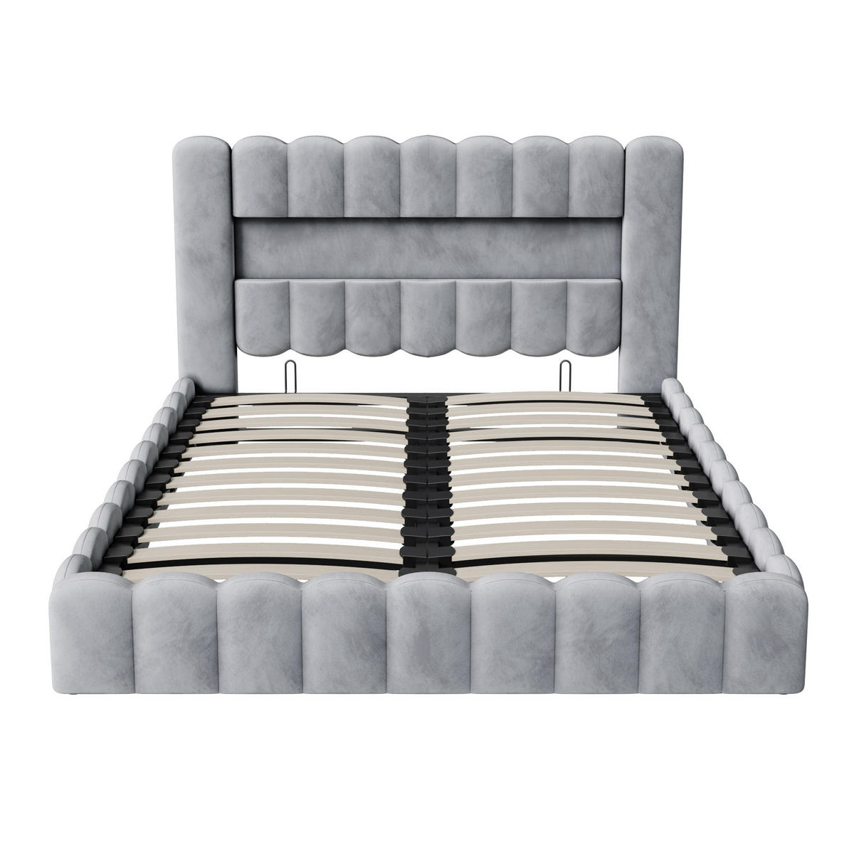 POLSTERBETT 180x200 cm, Grau, mit USB & LED - Hellgrau, Textil/Metall (180/200cm)