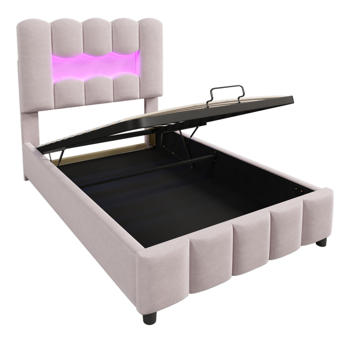 POLSTERBETT mit Stauraum 90x200 cm Samt Pink LED - Pink, Metall (90/200cm) - Meubliv