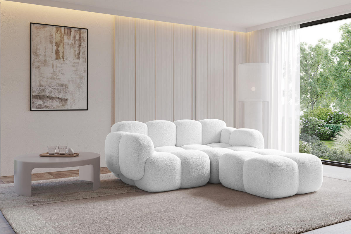 ECKSOFA modulares Sofa Rechts Miko-L1 214x205x75 Weiß Bouclé - Schwarz/Weiß, Holzwerkstoff/Kunststoff (214/205cm) - ALTDECOR