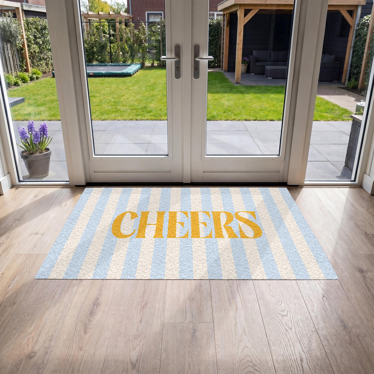 FUSSMATTE Orange – Blau – Streifen – Cheers 150x90 cm - Hellblau, Kunststoff (150/0.4cm) - MuchoWow