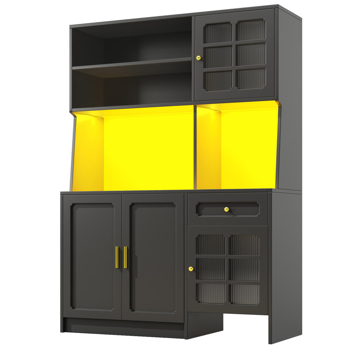 DONJI kuhinjski element, 130/45/180 cm, MDF crna, s LED rasvjetom i staklenim vratima - crna, drvni materijal (130/180/45cm) - BEAOK