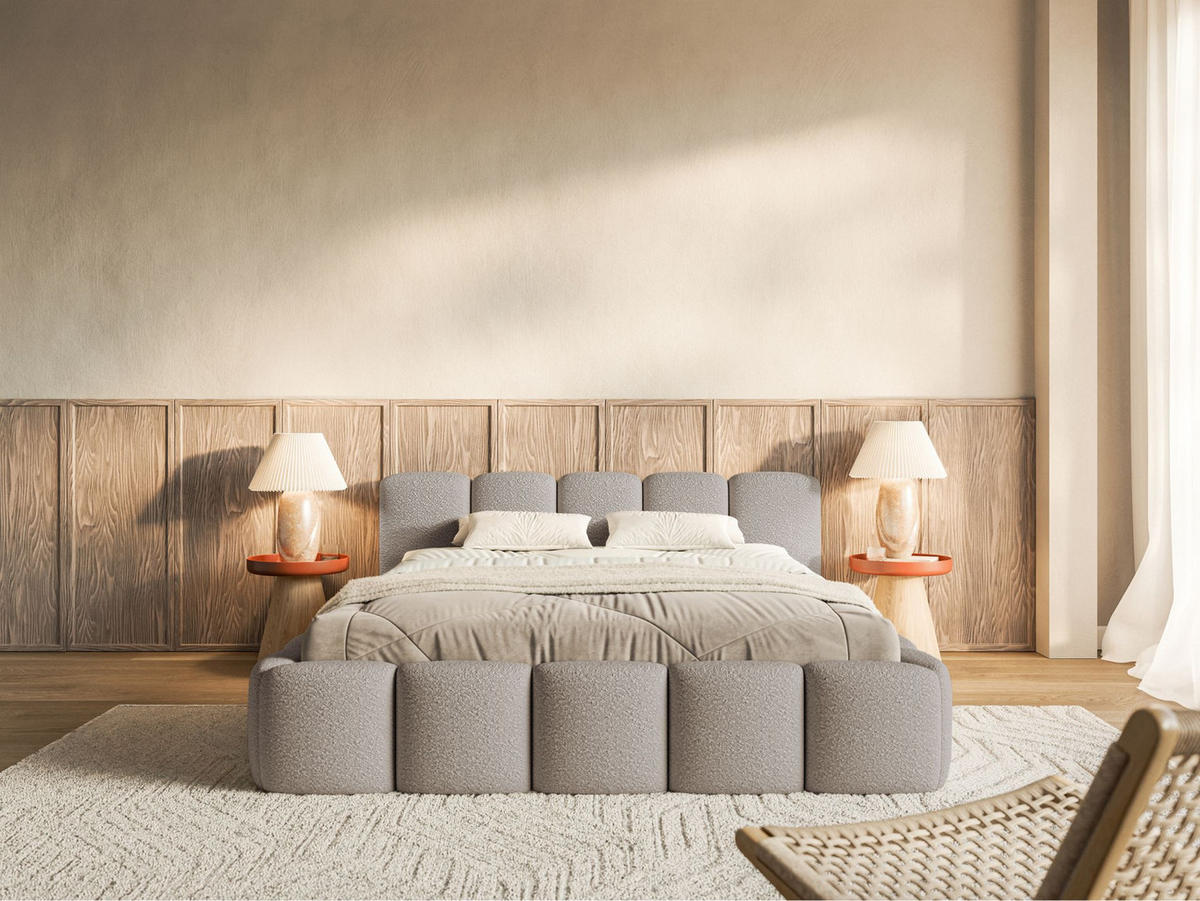 POLSTERBETT Cloudy Low Hellgrau Bouclébezug 180x200 - Hellgrau, Textil (180/200cm) - Selsey