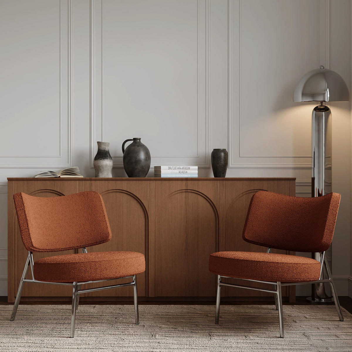 SESSEL IGGY Bouclé-Stoff Terrakotta 60cm - Dunkelorange/Terracotta, Textil (60/70/71cm) - Sia Home