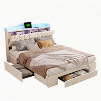 POLSTERBETT 160x200 cm mit 3 Schubladen, bett 160x200 mit USB und LED, Stauraum, Lattenrost, Samt, Beige - Beige, Holz/Textil (160/200cm) - GENKI LIVING